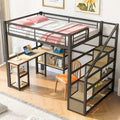 Full Metal Loft Bed with Staircase, Guardrails, and Built-in Desk