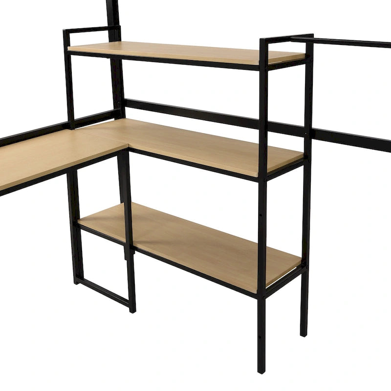 Full Metal Loft Bed with Staircase, Guardrails, and Built-in Desk