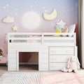 Twin Loft Bed with Cabinet and Shelf, White