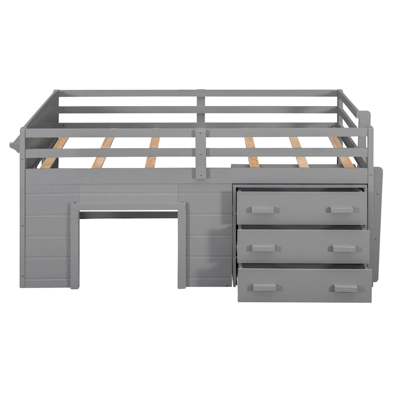 Twin Loft Bed with Cabinet and Shelf, White