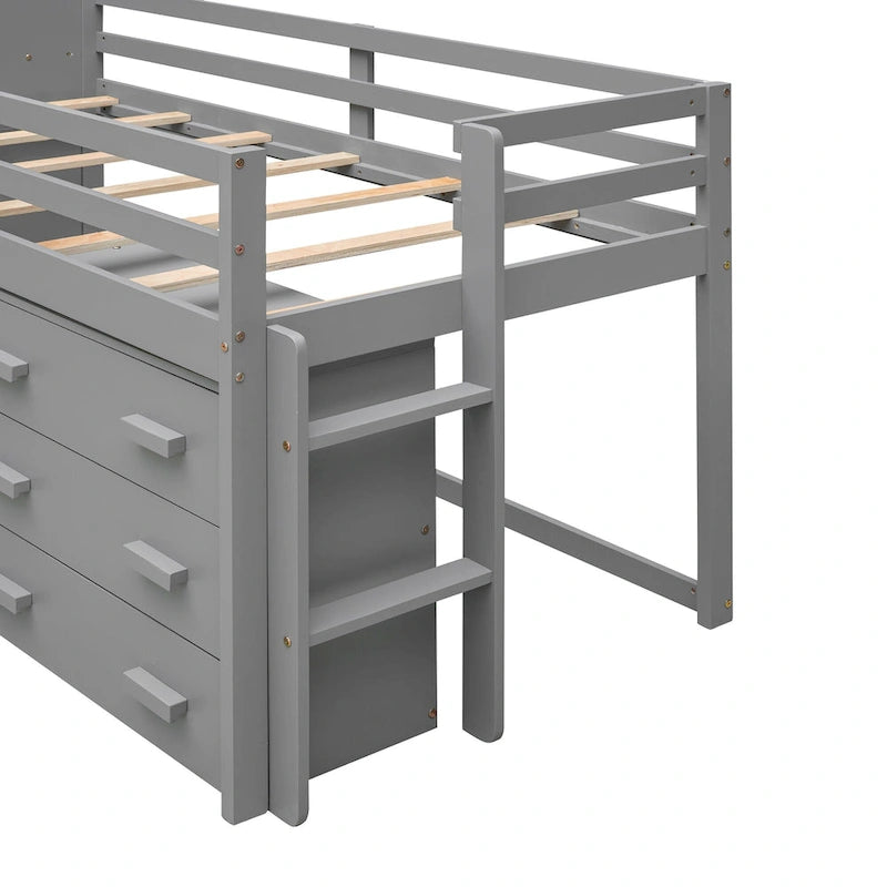 Twin Loft Bed with Cabinet and Shelf, White