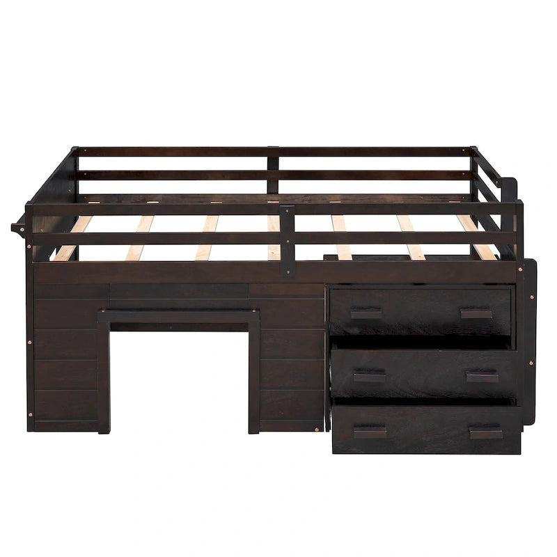 Twin Loft Bed with Cabinet and Shelf, White