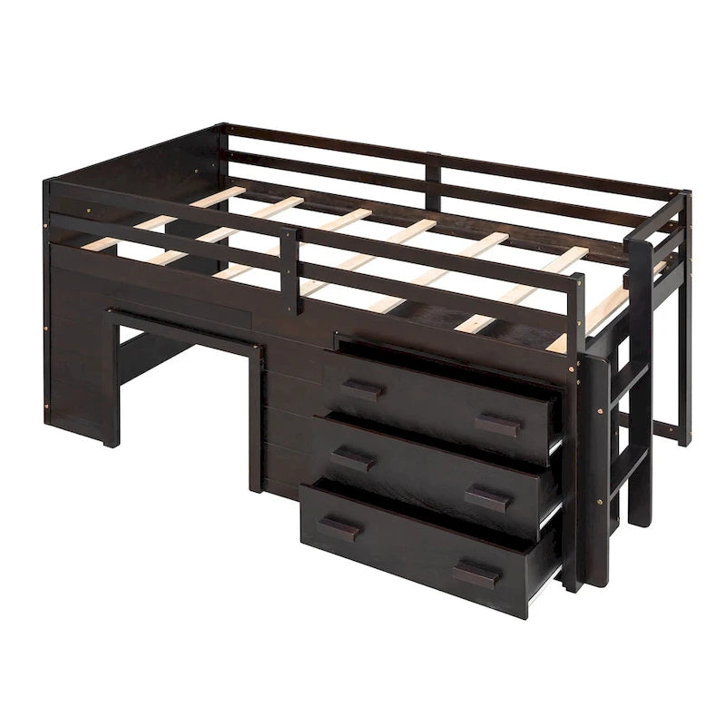 Twin Loft Bed with Cabinet and Shelf, White