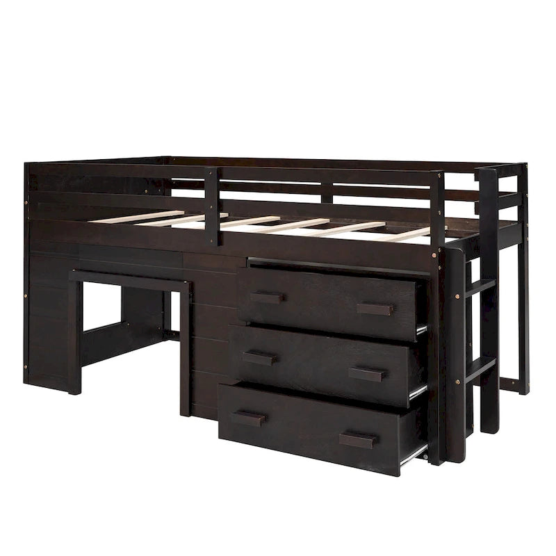 Twin Loft Bed with Cabinet and Shelf, White