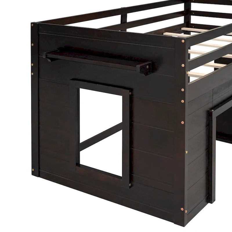 Twin Loft Bed with Cabinet and Shelf, White