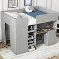 Full Wood Loft Bed with Wardrobe, Desk, 3 Drawers, and Storage Shelf