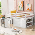 Full Wood Loft Bed with Retractable Desk, Drawers, Storage Stairs, Shelves