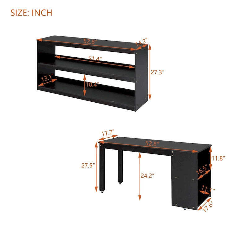 Full Wood Loft Bed with Retractable Desk, Drawers, Storage Stairs, Shelves