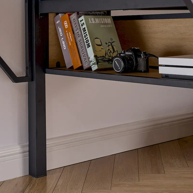 Twin Metal Loft Bed with Desk, LED Lights, Shelves, and Storage Bags