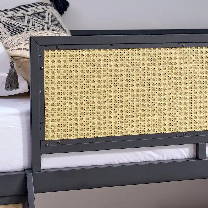 Twin Metal Loft Bed with Desk, LED Lights, Shelves, and Storage Bags