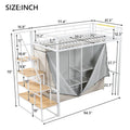 Twin Size Metal Loft Bed with Wardrobe and Storage Shelves for Kids