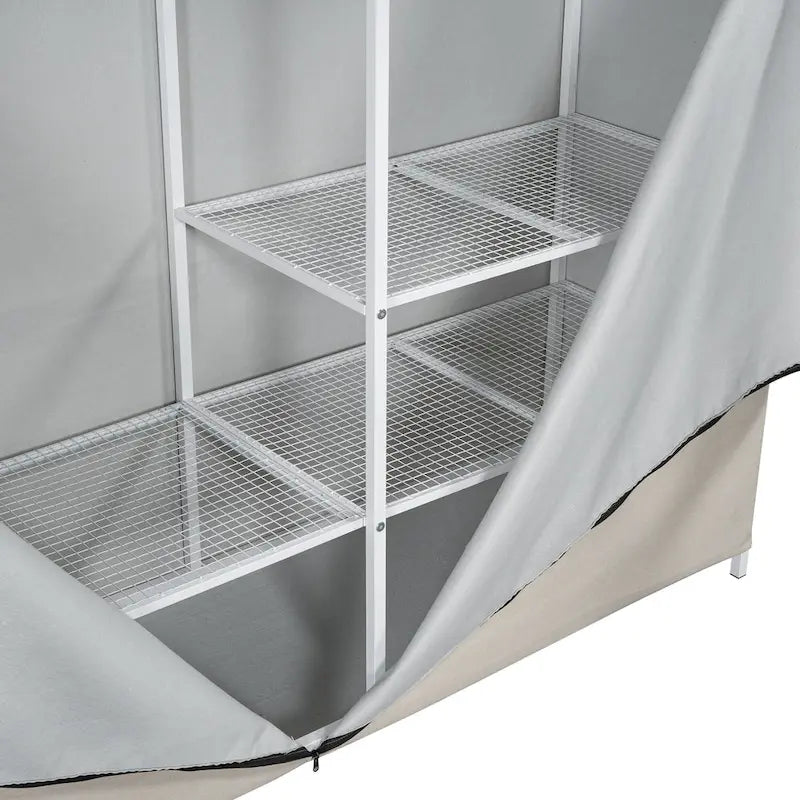 Twin Metal Loft Bed with Wardrobe and Storage Shelves for Kids