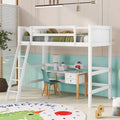 Twin Solid Wood Loft Bed with Ladder and Fence