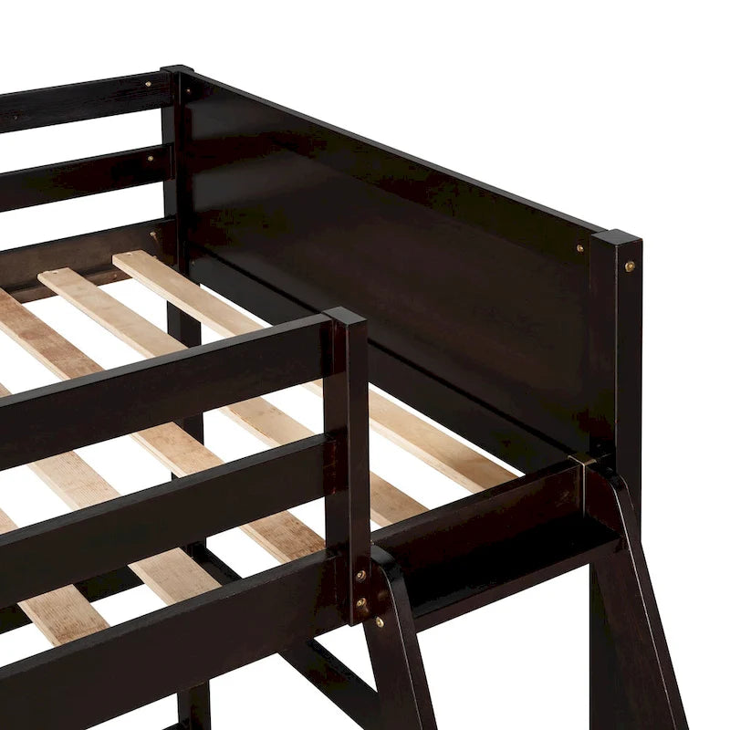 Twin Solid Wood Loft Bed with Ladder and Fence