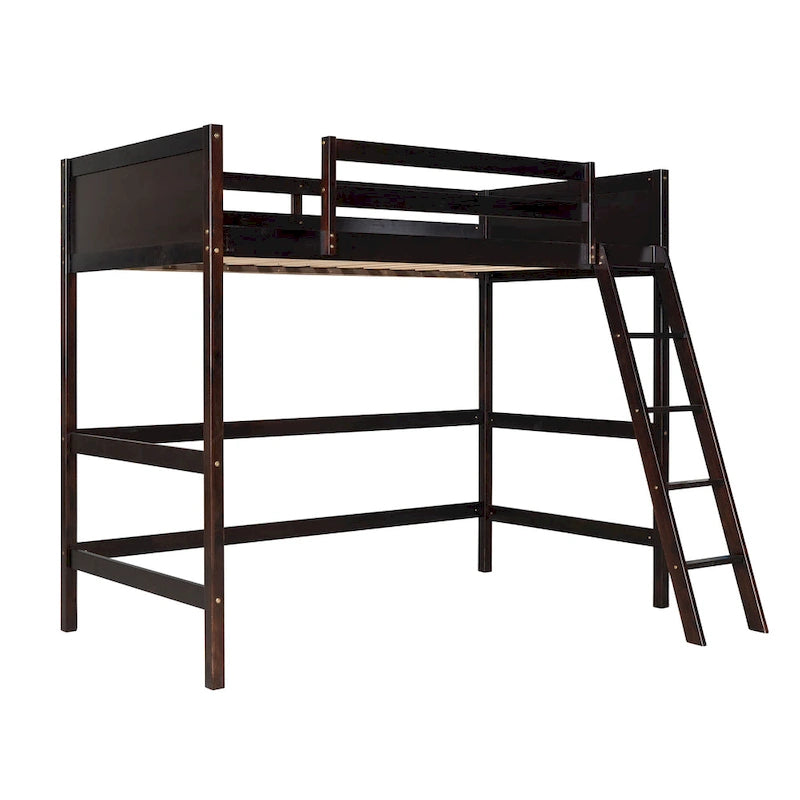 Twin Solid Wood Loft Bed with Ladder and Fence