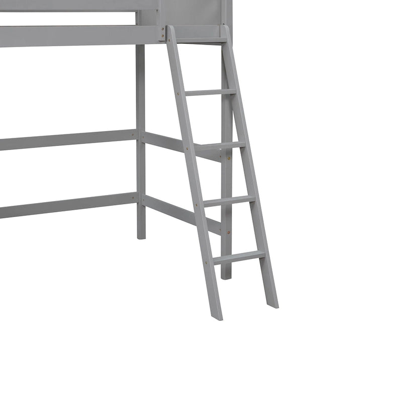 Twin Solid Wood Loft Bed with Ladder and Fence