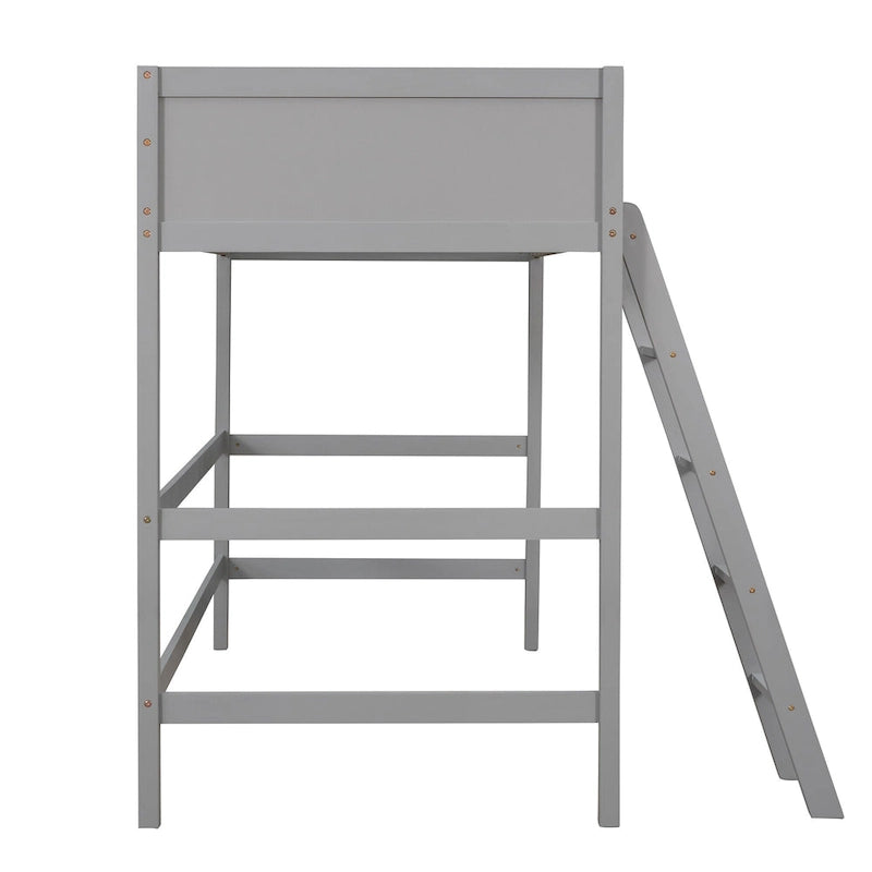 Twin Solid Wood Loft Bed with Ladder and Fence