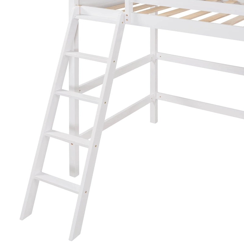 Twin Solid Wood Loft Bed with Ladder and Fence