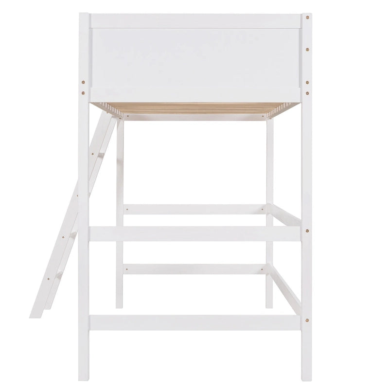 Twin Solid Wood Loft Bed with Ladder and Fence