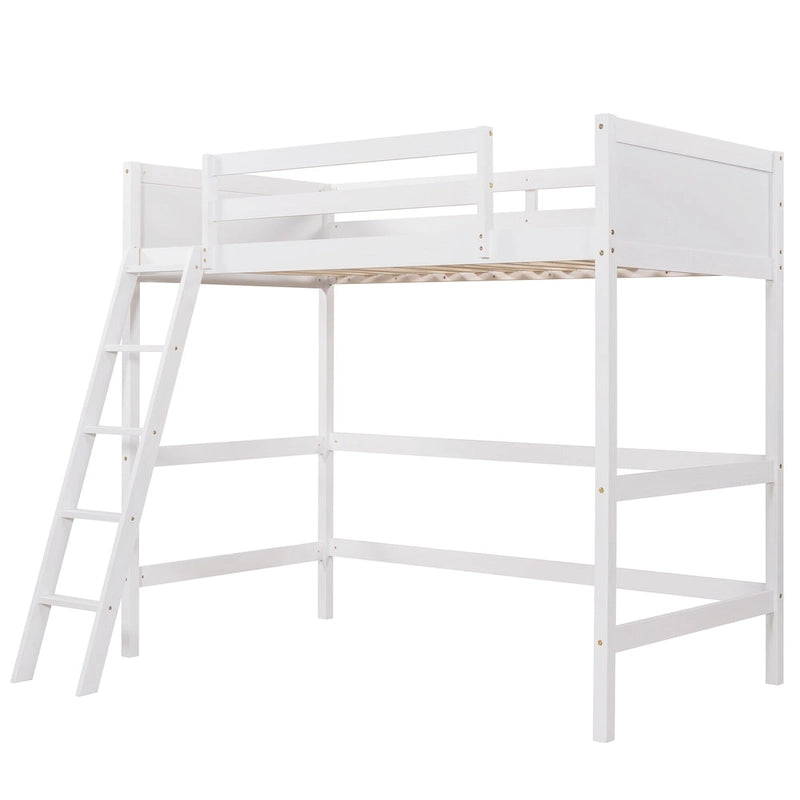Twin Solid Wood Loft Bed with Ladder and Fence
