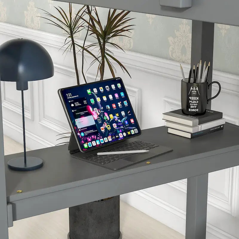 Twin Wood Loft Bed with Built-in Desk and Guardrails