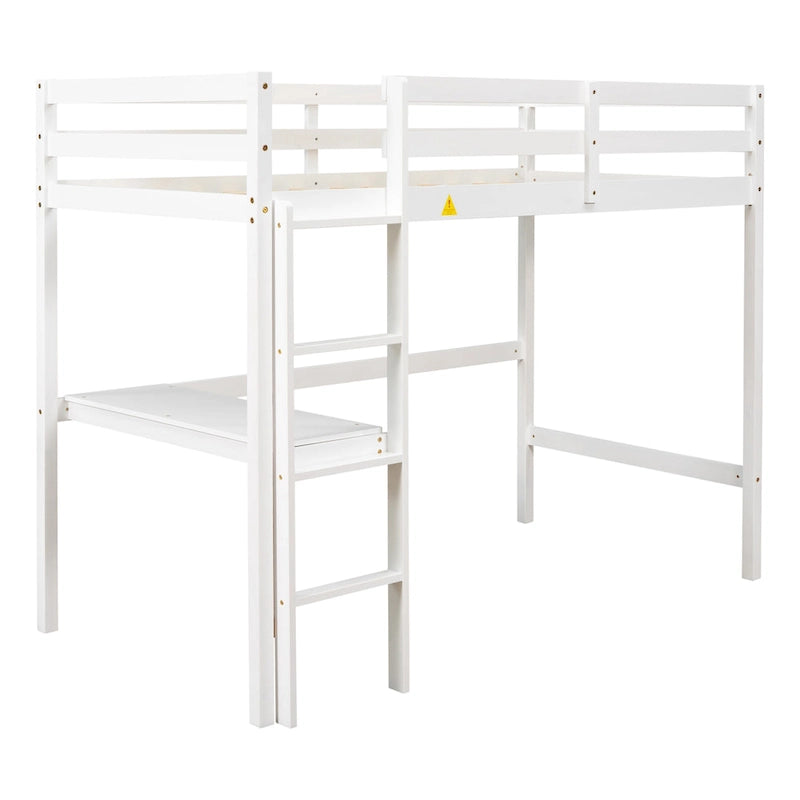 Twin Wood Loft Bed with Built-in Desk and Guardrails