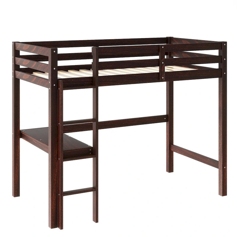 Twin Wood Loft Bed with Built-in Desk and Guardrails