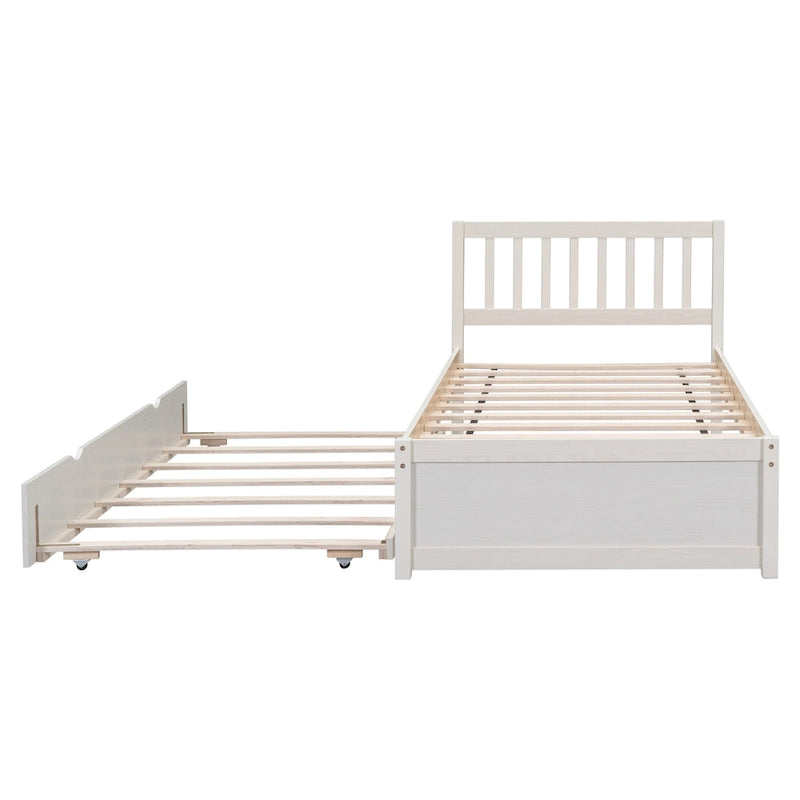 White Walnut Twin Bed with Trundle and Fence Headboard
