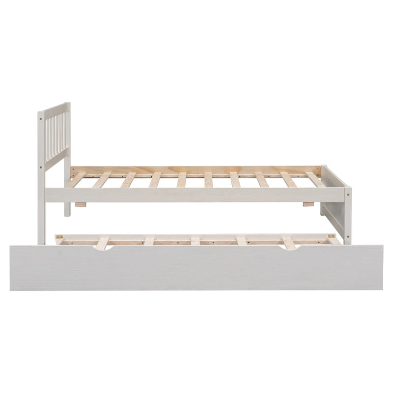 White Walnut Twin Bed with Trundle and Fence Headboard