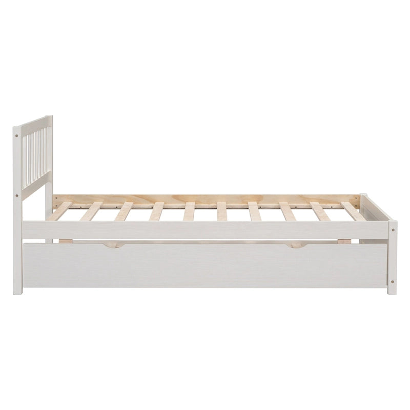 White Walnut Twin Bed with Trundle and Fence Headboard