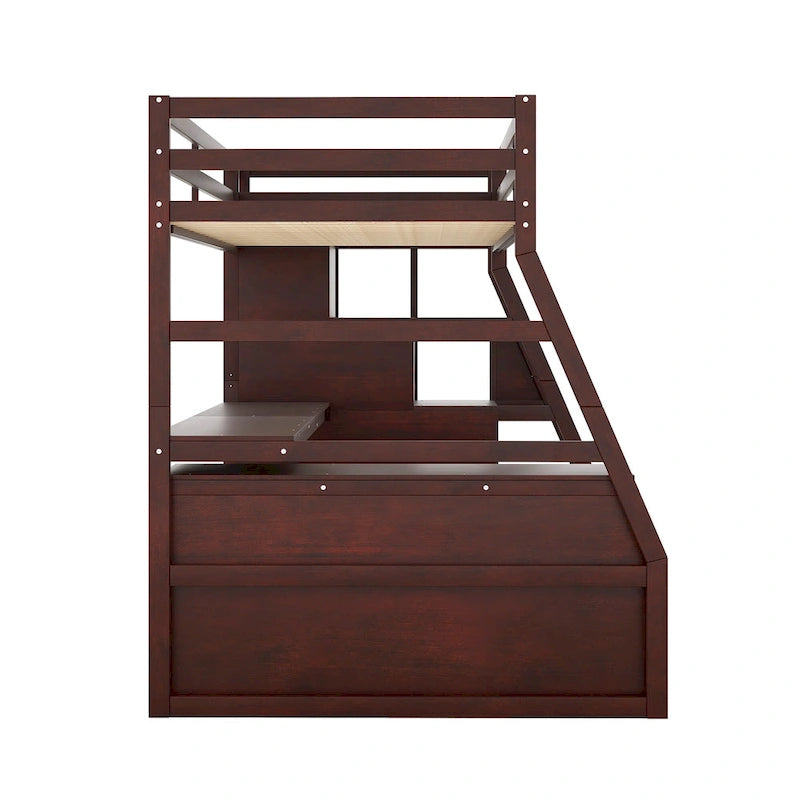 Twin Wood Loft Bed with 7 Drawers, 2 Shelves, Ladder, and Desk