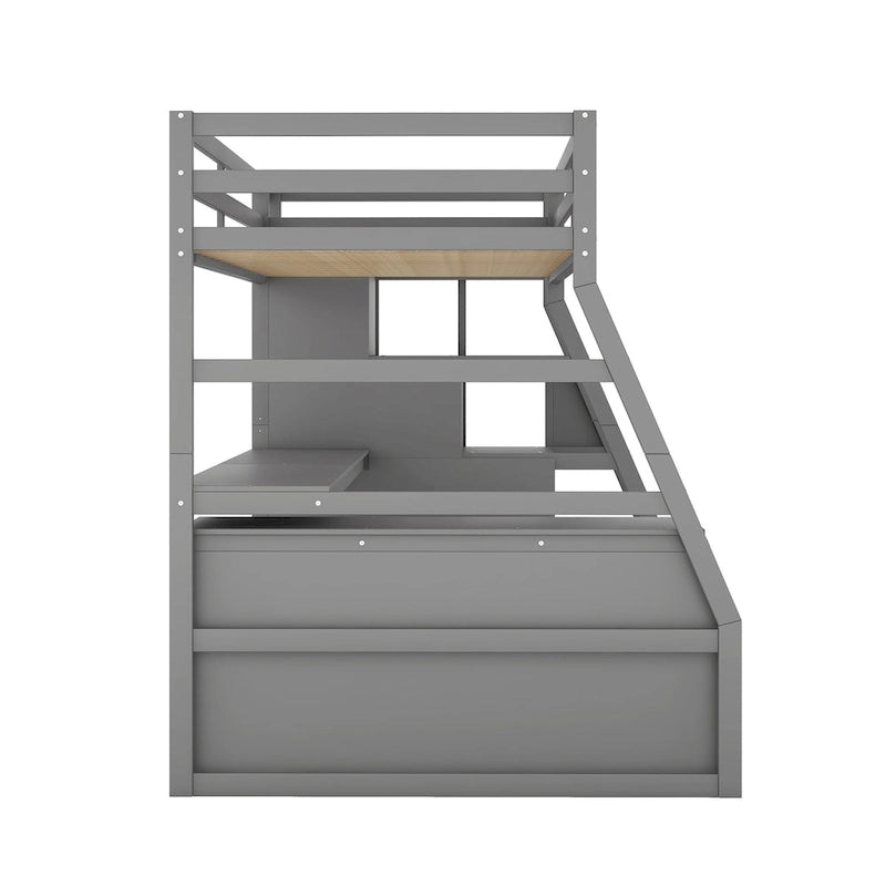 Twin Wood Loft Bed with 7 Drawers, 2 Shelves, Ladder, and Desk