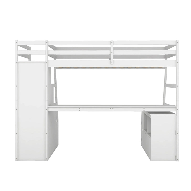 Twin Wood Loft Bed with 7 Drawers, 2 Shelves, Ladder, and Desk