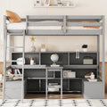 Twin Wood Loft Bed with Desk, Storage Shelves, Drawers, and Seat