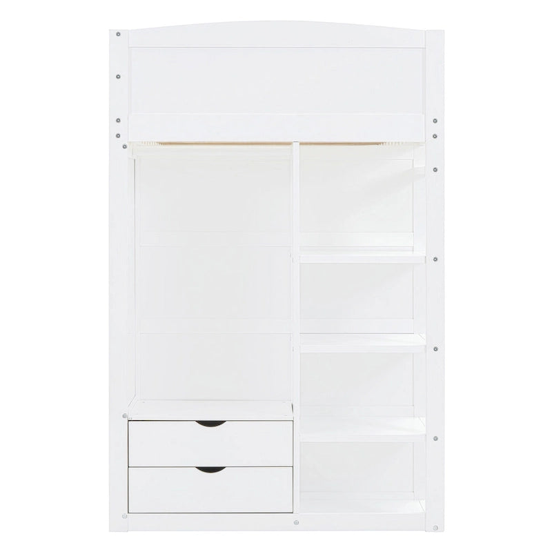 Twin Size Solid Wood Loft Bed with Desk, Wardrobes, 4 Drawers and 4 Shelves for Kids, Bedroom