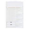 Twin Size Solid Wood Loft Bed with Desk, Wardrobes, 4 Drawers and 4 Shelves for Kids, Bedroom