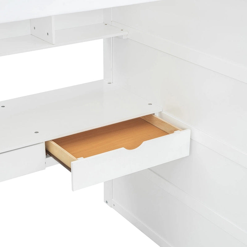 Twin Solid Wood Loft Bed with Desk, Wardrobes, 4 Drawers, 4 Shelves