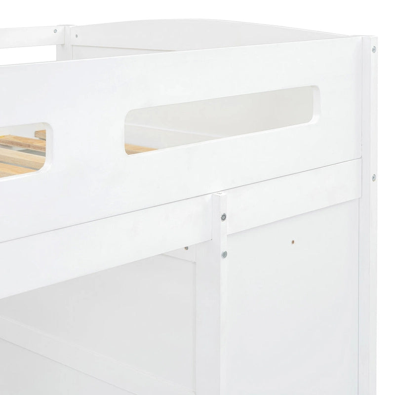 Twin Solid Wood Loft Bed with Desk, Wardrobes, 4 Drawers, 4 Shelves