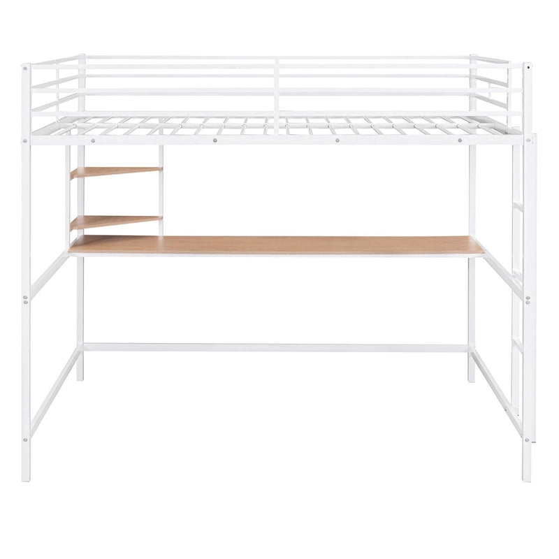 Metal Loft Bed with Desk, Ladder, and Shelves for Kids and Teens