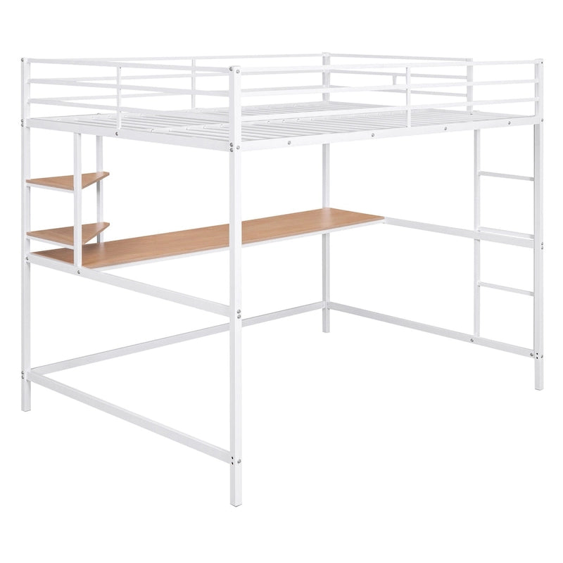 Metal Loft Bed with Desk, Ladder, and Shelves for Kids and Teens