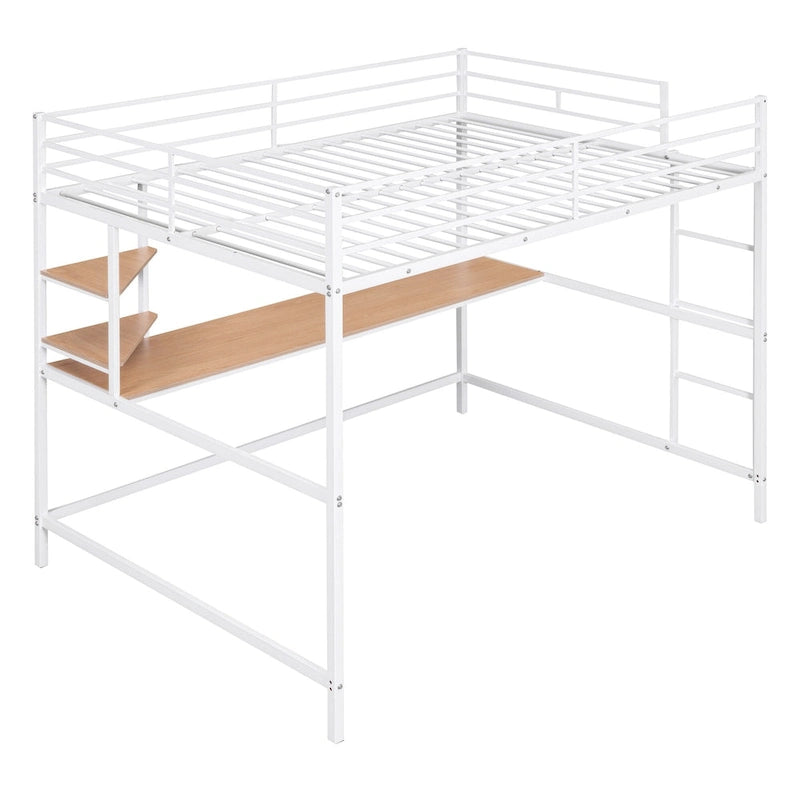 Metal Loft Bed with Desk, Ladder, and Shelves for Kids and Teens