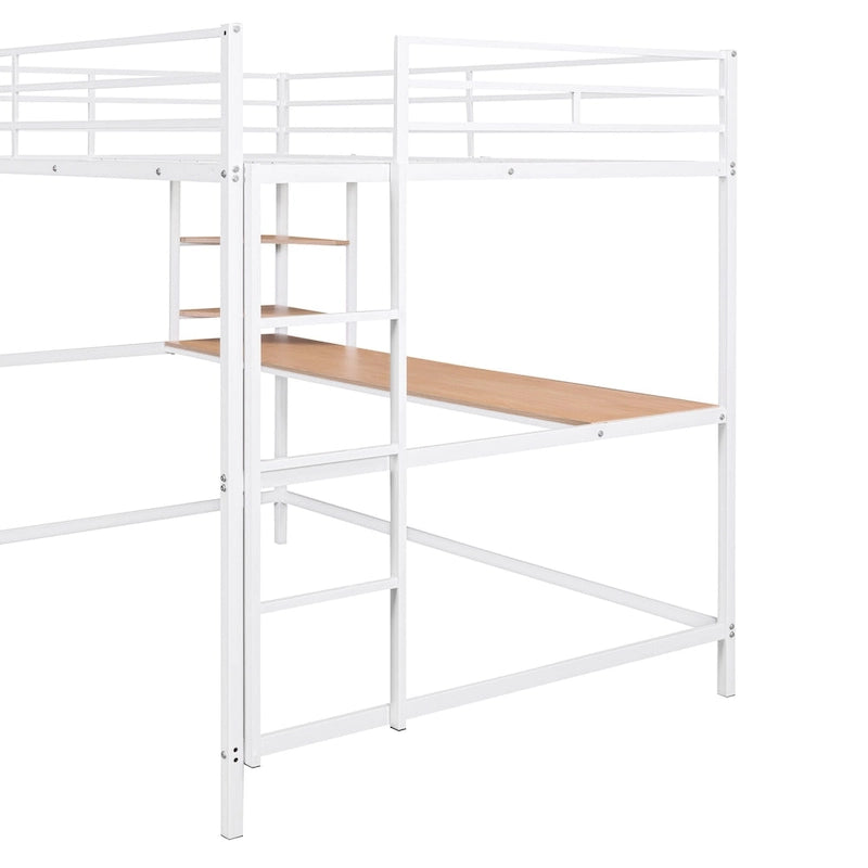 Metal Loft Bed with Desk, Ladder, and Shelves for Kids and Teens