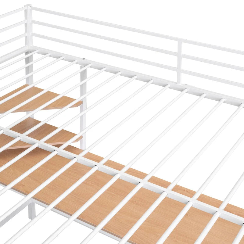 Metal Loft Bed with Desk, Ladder, and Shelves for Kids and Teens
