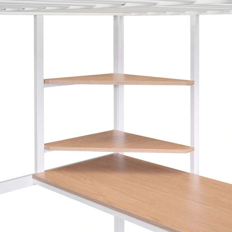 Metal Loft Bed with Desk, Ladder, and Shelves for Kids and Teens