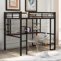Black Full Metal Loft Bed with Long Desk and Shelves