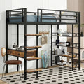 Black Twin Metal Loft Bed with Desk, Ladder, Shelves for Kids