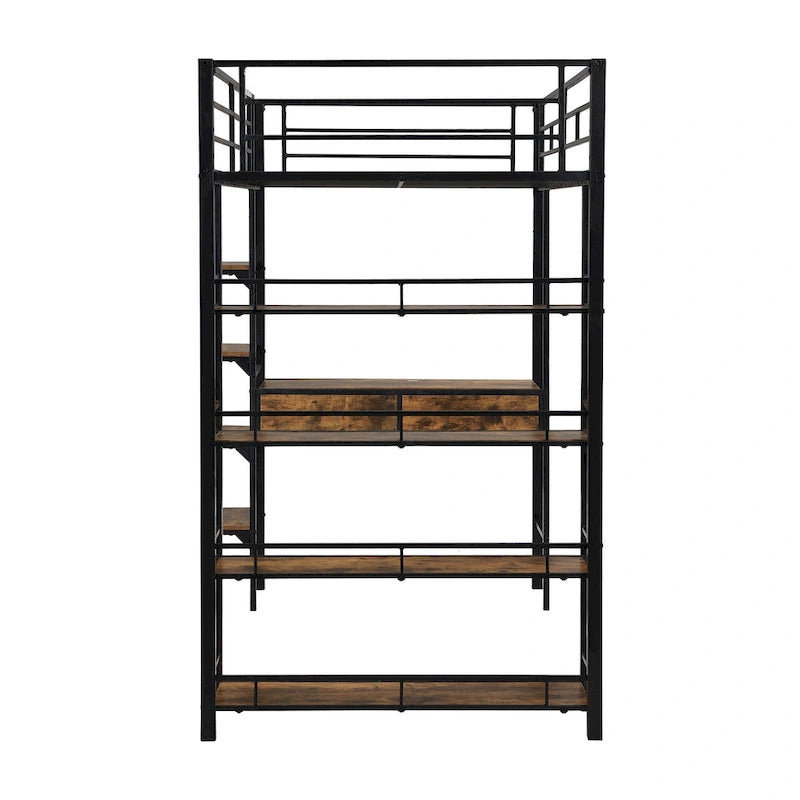 Black Twin Metal Loft Bed with Desk, Ladder, Shelves for Kids