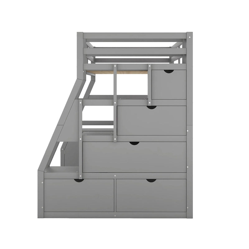 Gray Twin Wood Loft Bed with 7 Drawers, 2 Shelves, Ladder and Desk