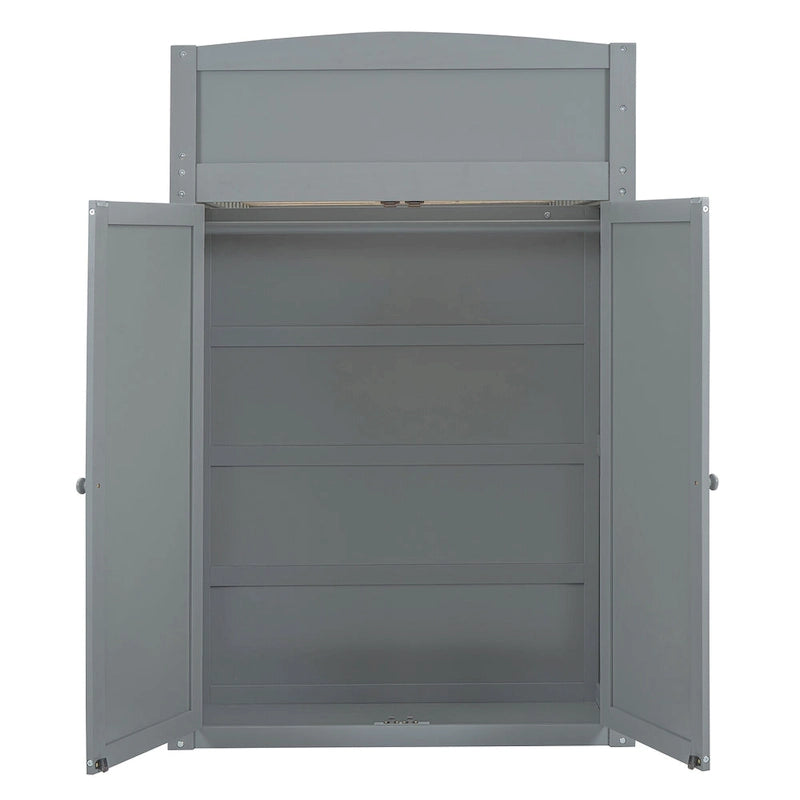 Gray Twin Size Solid Wood Loft Bed with Desk, Wardrobes, 4 Drawers and 4 Shelves for Kids, Bedroom