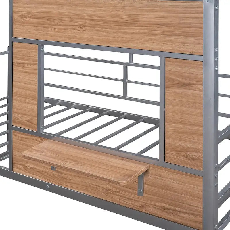 Silver Twin Metal Loft Bed with Roof, Window, Guardrail, Ladder